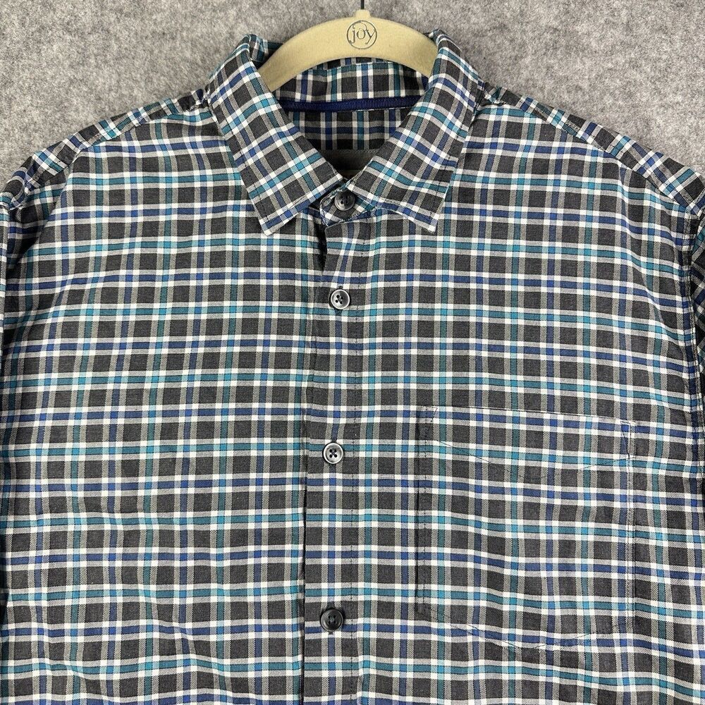 32 Bar Blues Shirt Mens M Blue Plaid Cotton Casual Button Up Preppy Pocket